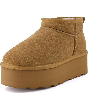 CUSHIONAIRE Hippy Women’s Platform Ankle Boots – Genuine Suede, Faux Fur Lining, Cozy Winter ... | Amazon (US)