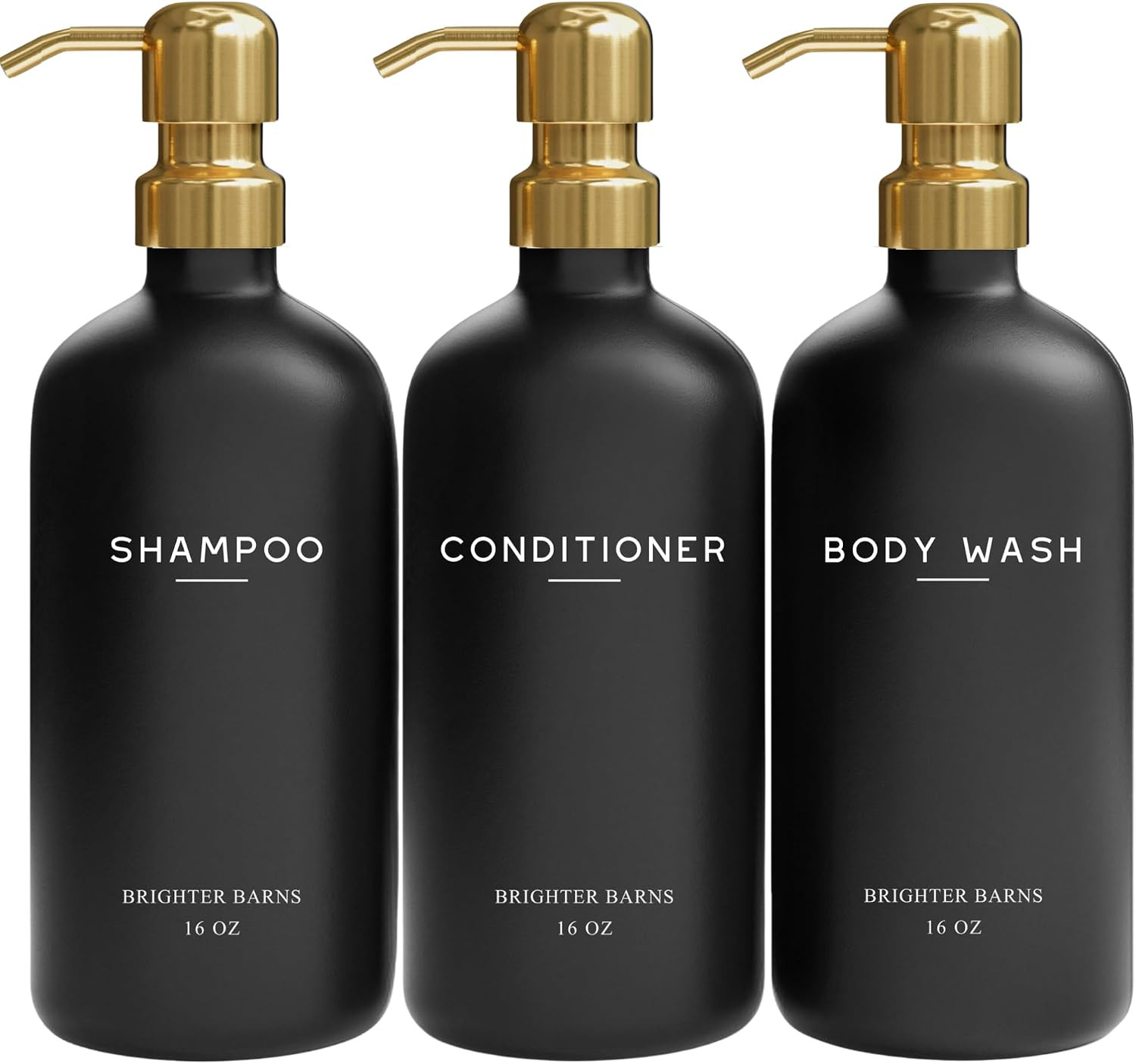 Luxury Shampoo and Conditioner Dispenser Set by Brighter Barns - Black and Gold Shower Soap Dispenser Set - Refillable Body Wash and Shampoo Bottles - Luxury Bathroom Decor for Spa, Hotel (Black Gold) | Amazon (US)