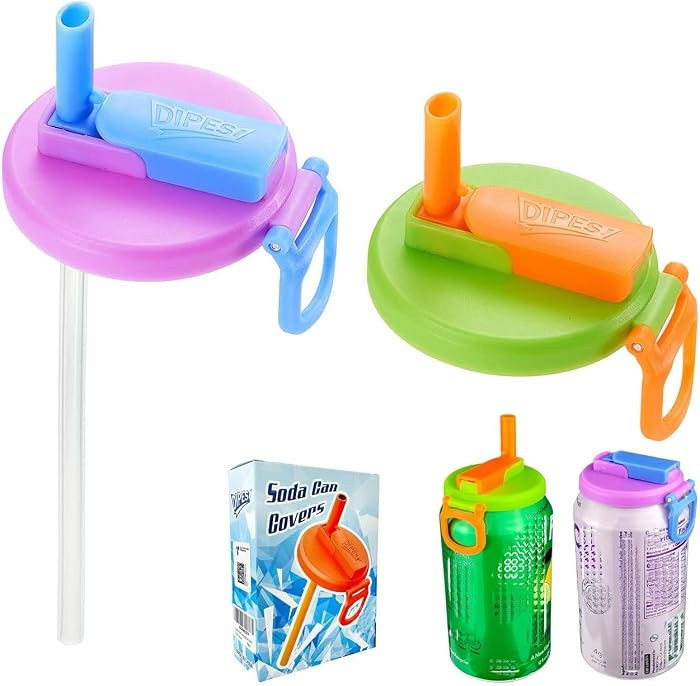 ORIGINAL CREATOR - DIPESI 2 Color Soda Can Lids with Straw- Set of 2, Reusable pop can lids for C... | Amazon (US)