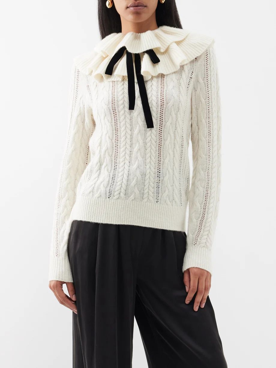 Tiered ruffle-neck merino sweater | Zimmermann | Matches (US)