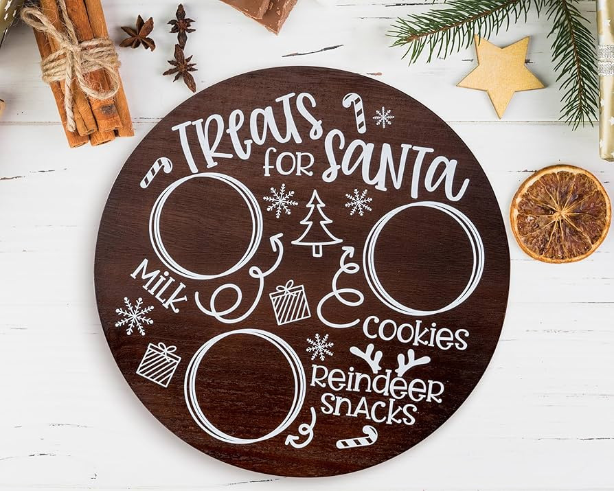 Santa Cookie Plate Treat Santa Christmas Wooden Round Tray Xmas Eve Cookies Milk Reindeer Snacks ... | Amazon (US)