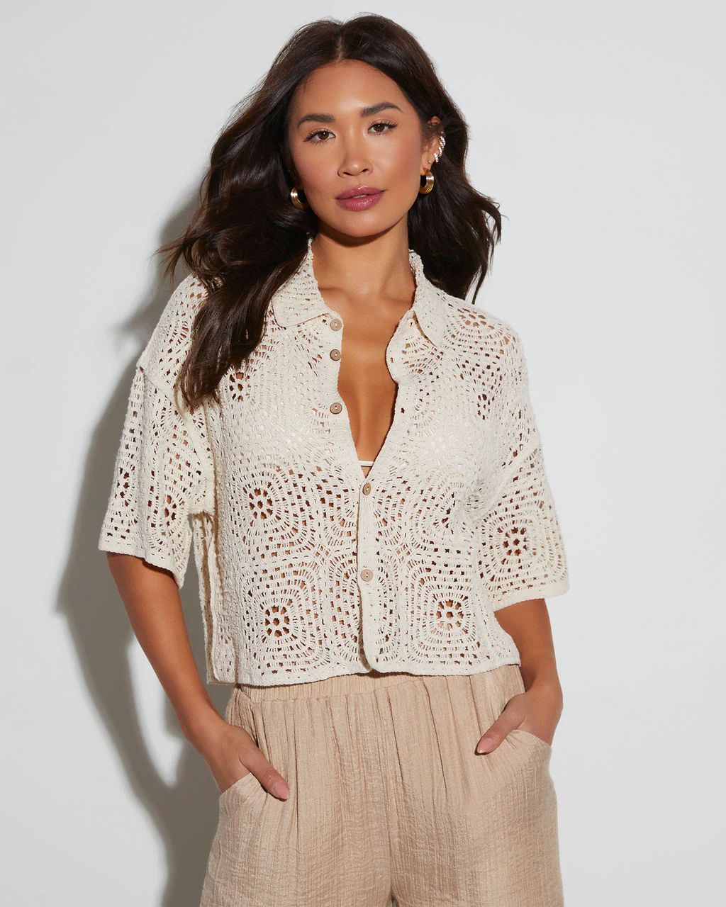 Gia Crochet Long Sleeve Cover Up Top | VICI Collection
