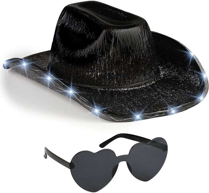 Funcredible Black Light Up Cowboy Hat and Glasses - Holographic Led Cowgirl Hat - Space Cowgirl O... | Amazon (US)