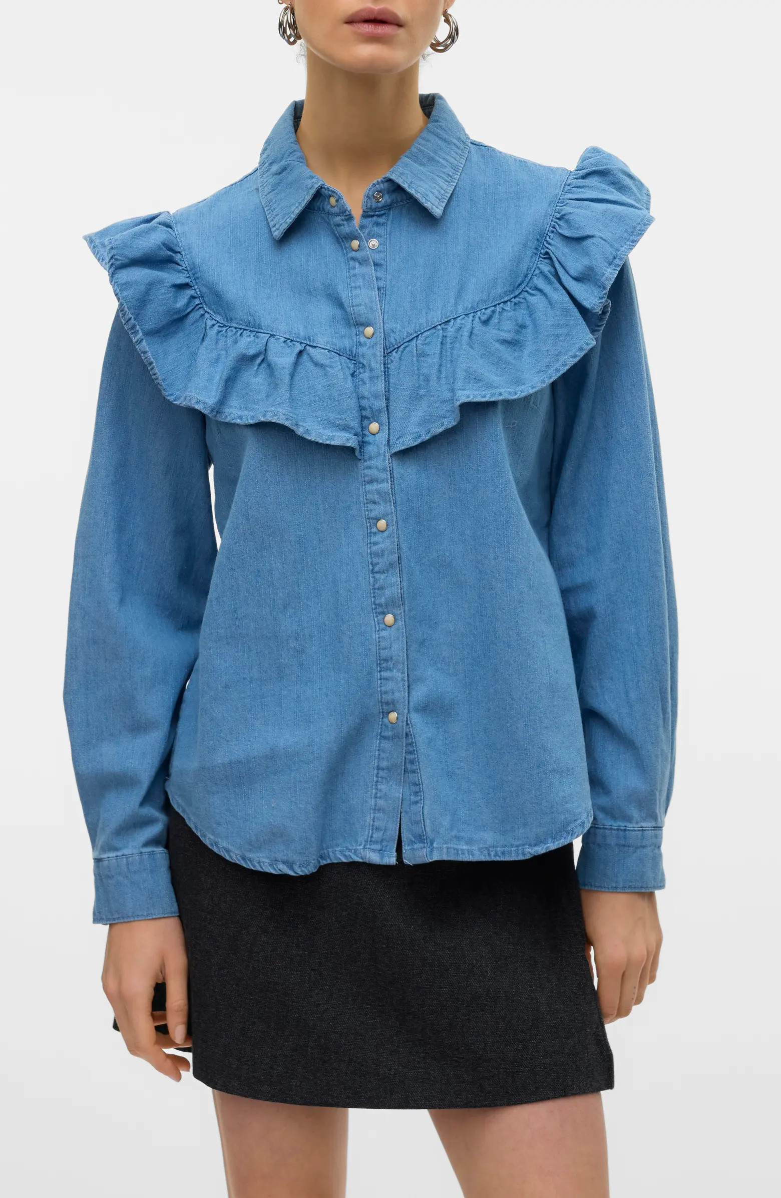 Uli Ruffle Yoke Denim Button-Up Shirt | Nordstrom Rack