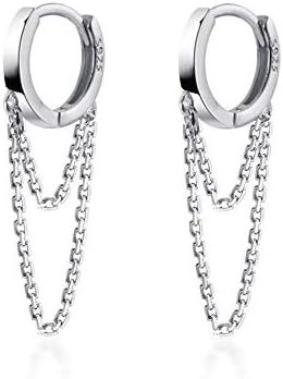 Reffeer 925 Sterling Silver Tassel Chain Drop Dangle Small Hoop Earrings Huggie for Women Teen | Amazon (US)