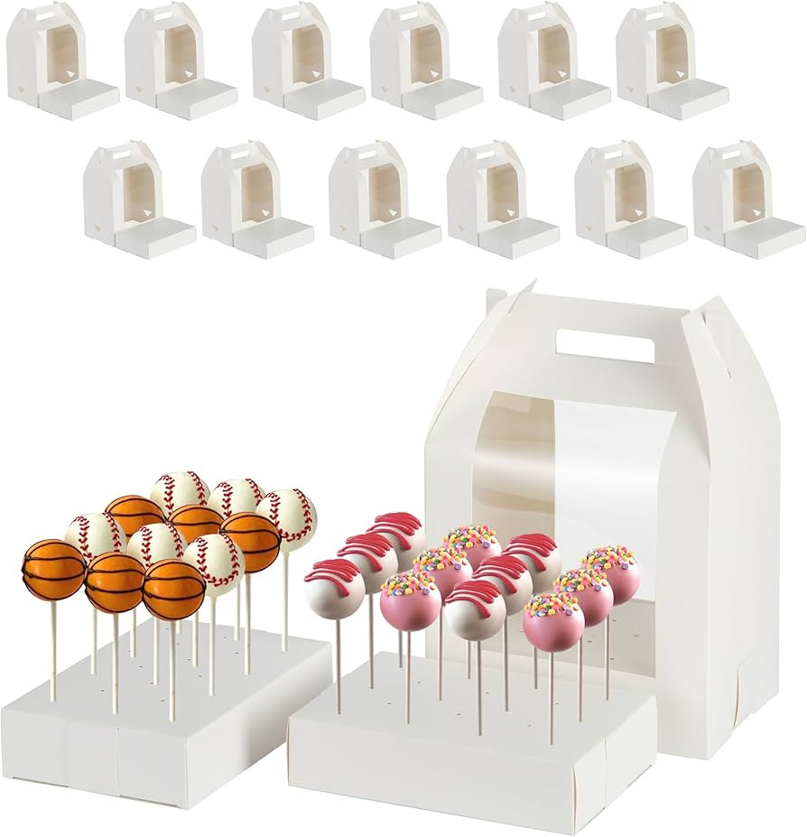 Cake Pop Boxes Packaging, Candy boxes，12 pcs Portable Cake Pop Holder Boxes with Clear Window 1... | Amazon (US)