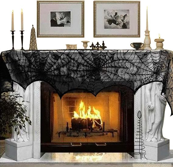 OurWarm Cobweb Fireplace Scarf Halloween Decoration Black Lace Spiderweb Mantle Scarf Halloween P... | Amazon (US)
