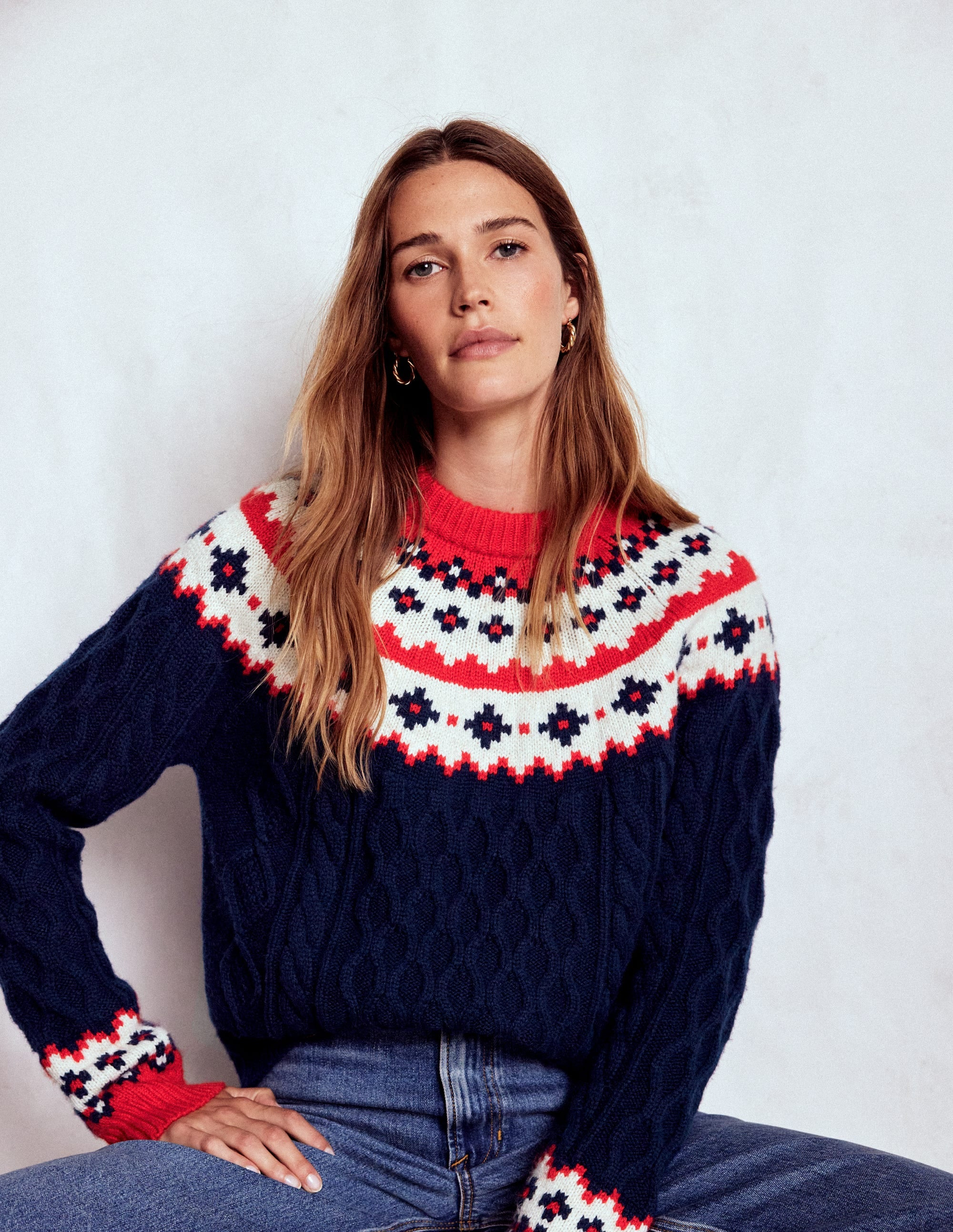 Eleanor Fair Isle Jumper-Navy Cable | Boden UK