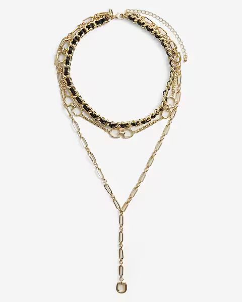 3 Row Woven Leather Multi Chain Drop Necklace | Express