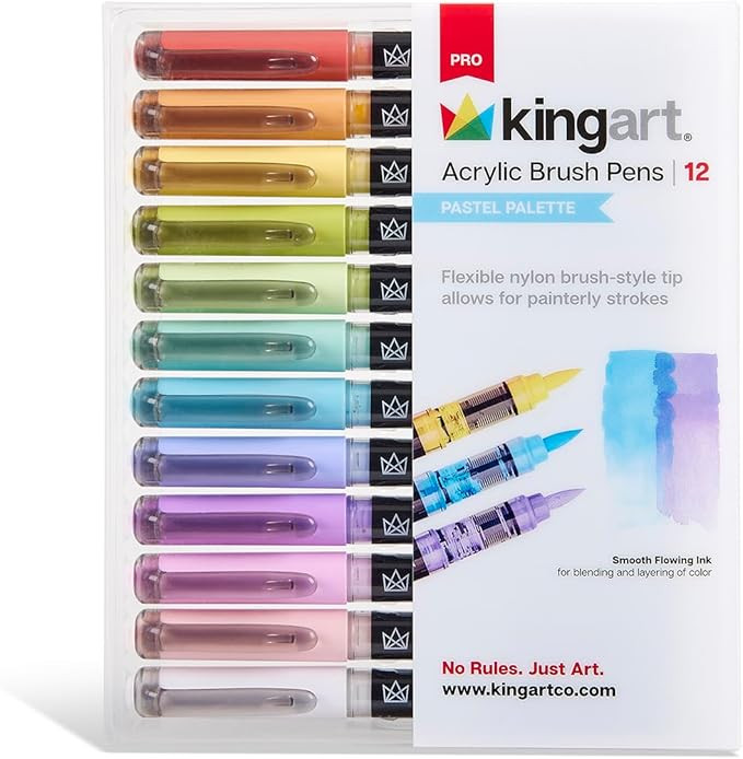 KINGART PRO Acrylic Paint Brush Pens, 12 Pastel Colors, Water-Based Ink, Flexible Brush Tips | Amazon (US)
