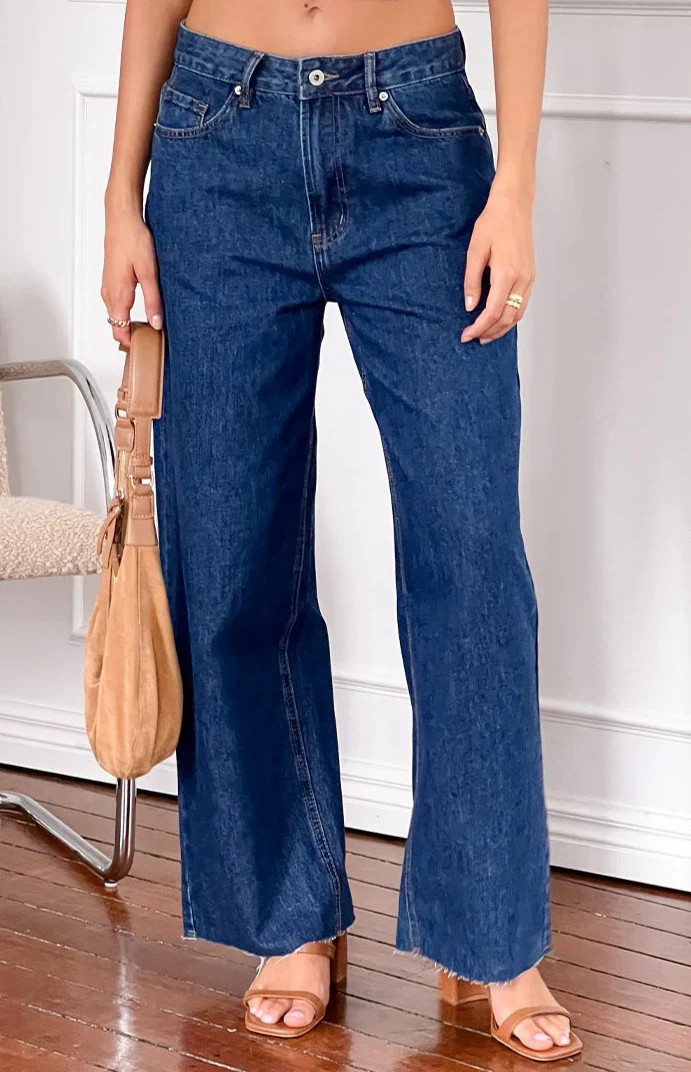 She's Yours Dark Wash Denim Wide Leg Boyfriend Jeans US 0 | Beginning Boutique (US)