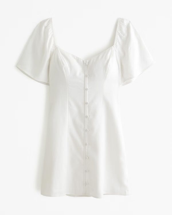 Angel Sleeve Linen-Blend Button-Through Mini Dress | Abercrombie & Fitch (US)