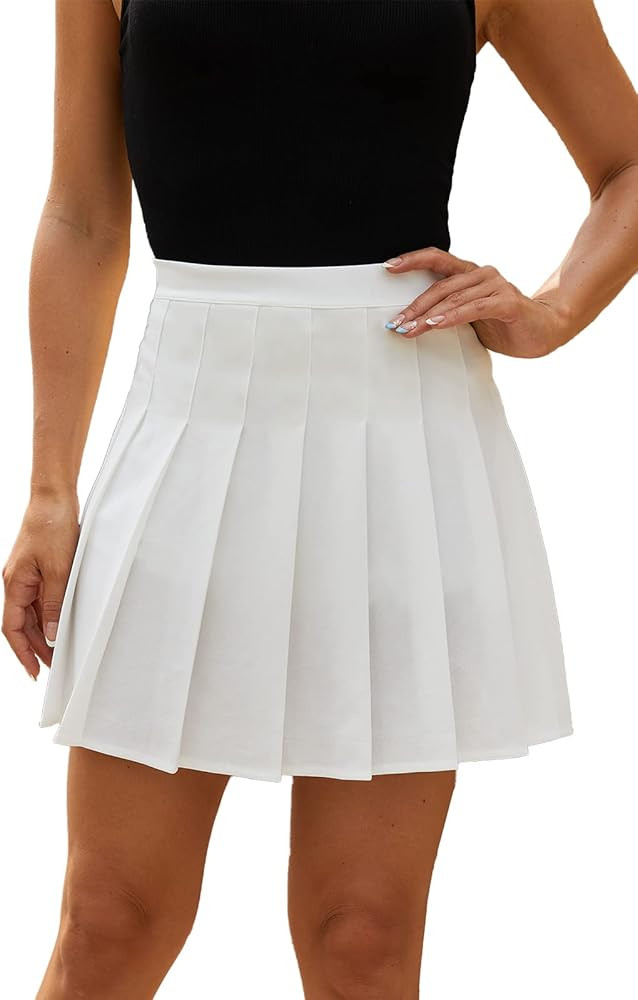 Women’s Pleated Tennis Skirt Mini School Uniform High Waist Stretchy Lining Shorts Basic Solid ... | Amazon (US)
