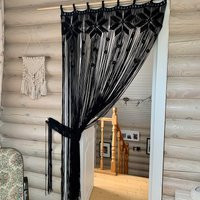 Macrame Black Curtain With Curtains Tieback, Macrame Holder, Macrame Room Divider, Macrame Panel, Bo | Etsy (US)