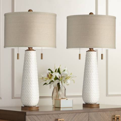 Possini Euro Kingston 32 3/4" White Ceramic Table Lamps Set of 2 - #887V4 | Lamps Plus | Lamps Plus