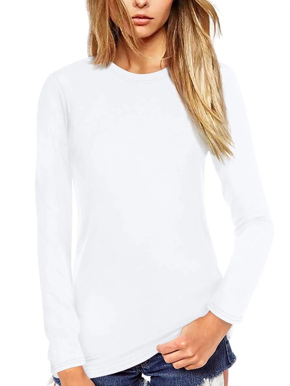 Amoretu Women T Shirt Long Sleeve Crew Neck Tee Tops(White S) - Walmart.com | Walmart (US)