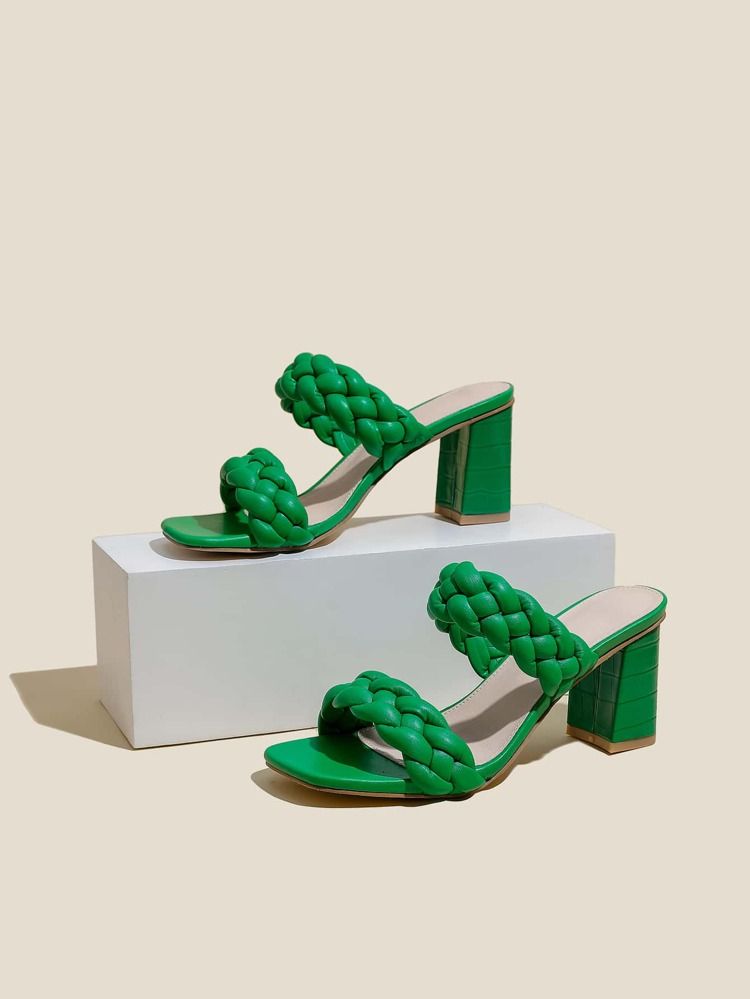 New
     
      Braided Design Chunky Heeled Mule Sandals | SHEIN