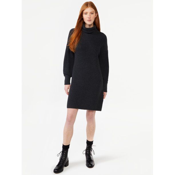 Free Assembly Women's Cowl Neck Pleated Shoulder Sweater Mini Dress - Walmart.com | Walmart (US)