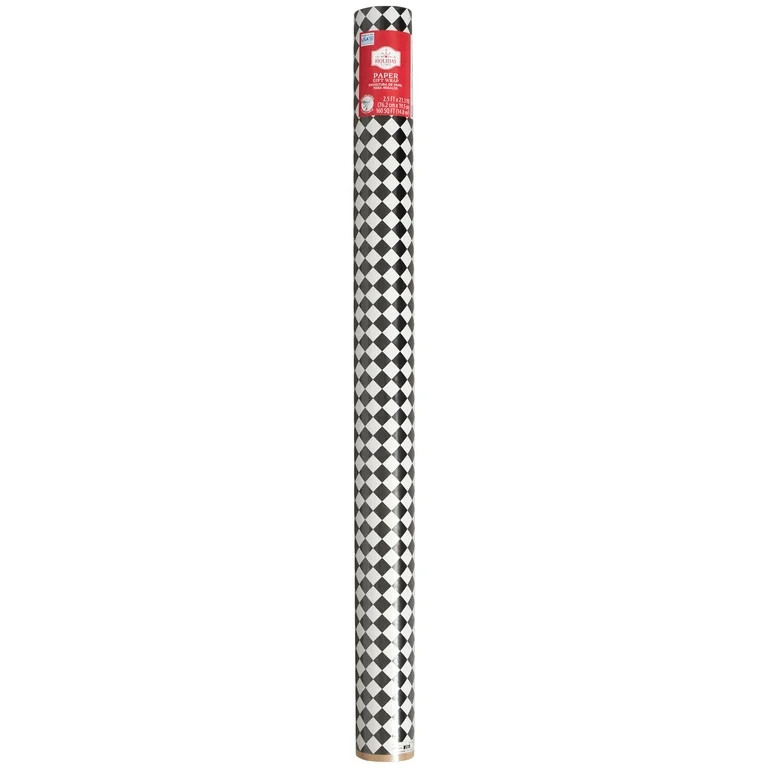 Checkerboard Print Christmas Wrap, Modern, Black, White, FSC , 160 sq ft, 30" Wide, by Holiday Ti... | Walmart (US)