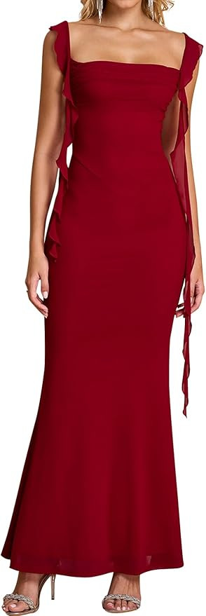 KUTUMAI Elegant Long Formal Wedding Guest Dresses for Women Ruffle Bodycon Cocktail Party Maxi Dr... | Amazon (US)