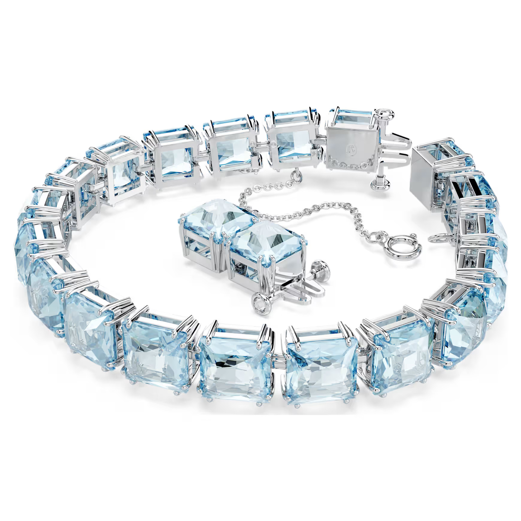 Millenia bracelet, Square cut, Medium, Blue, Rhodium plated by SWAROVSKI | SWAROVSKI