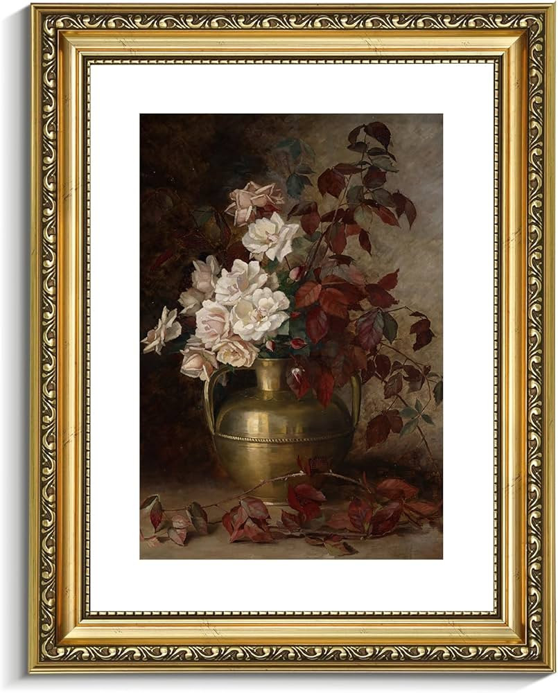 Vintage Gold Framed Wall Art, 11x14 Inch Rose Bouquet Floral Retro Picture Paintings, Antique Fra... | Amazon (US)