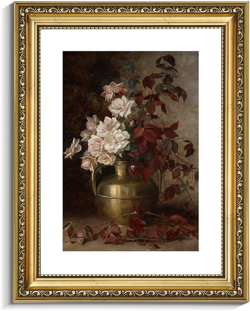 VIYYIEA Vintage Gold Framed Wall Art, 11x14 Inch Rose Bouquet Floral Retro Picture Paintings, Ant... | Amazon (US)