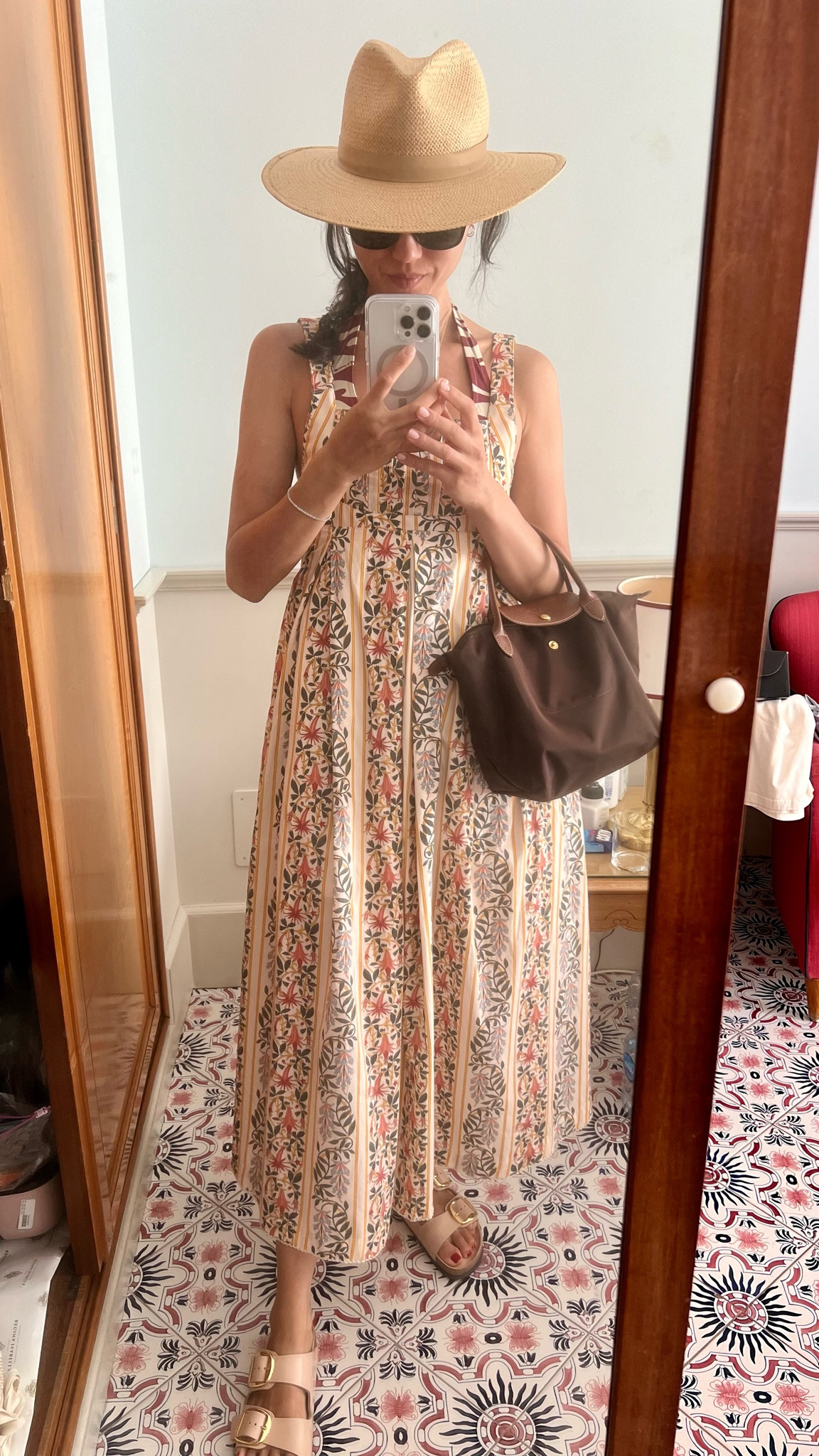 Cute and comfortable resort/pool/beach day outfit: dress, bikini, longchamp small pliage, Birkenstocks, hat, sunglasses, sunscreen.

#LTKSeasonal #LTKTravel #LTKStyleTip