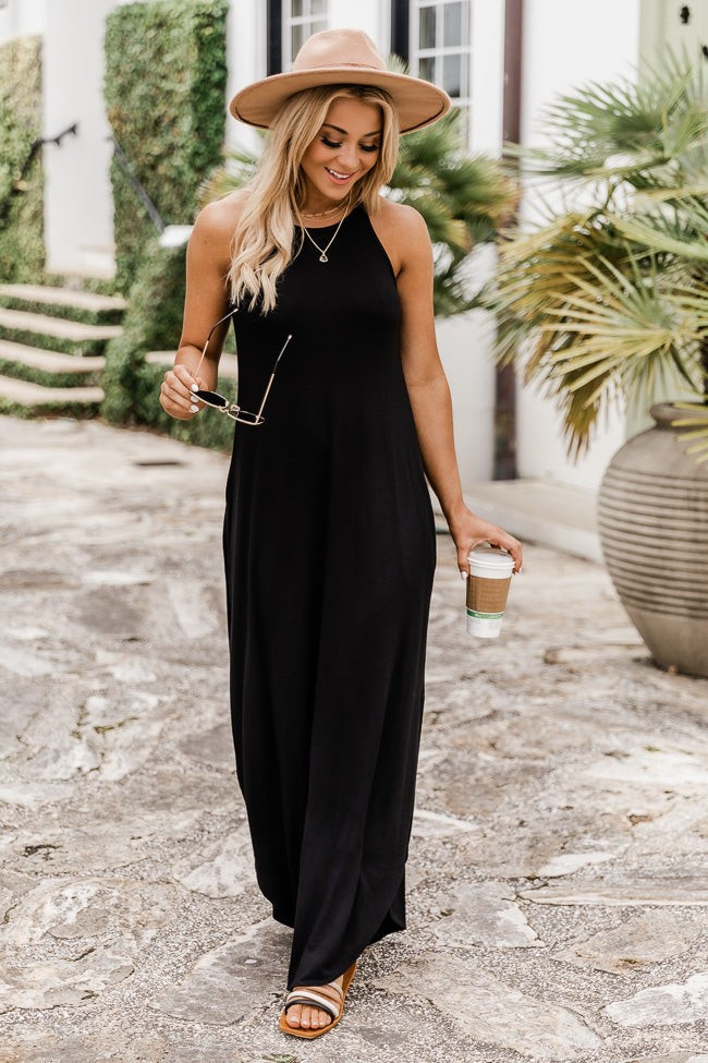 Who I'm Supposed To Be Solid Black Maxi Tank Dress | The Pink Lily Boutique