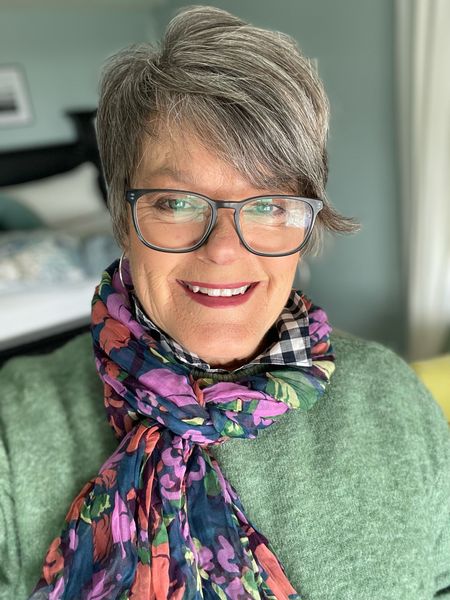 Warm cozy sweaters are a must for fall and winter! Wrap a bright colored scarf around your neck and your winter blues will go away! 
Peepers glasses are perfect for reading! #cozysweaters #over50fadhiin #prettyscarfstyle 

#LTKstyletip #LTKGiftGuide #LTKover40