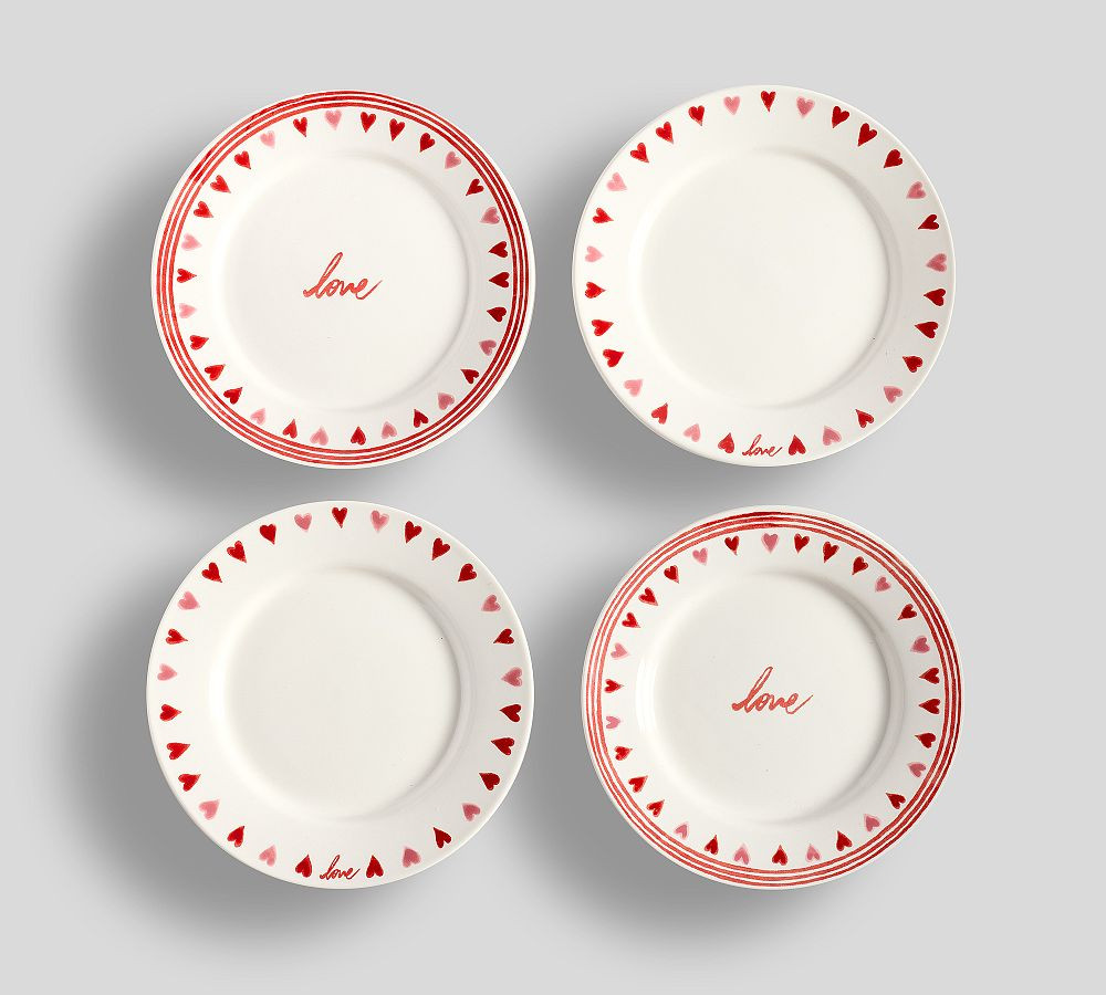 Painted Hearts Stoneware Appetizer Plates - Mixed Set of 4 | Pottery Barn (US)