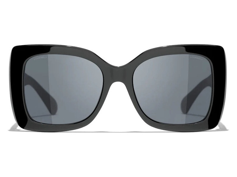 Chanel Black Frame with Large "CC Black Logo / Gray Lens Sunglasses | JTV Jewelry