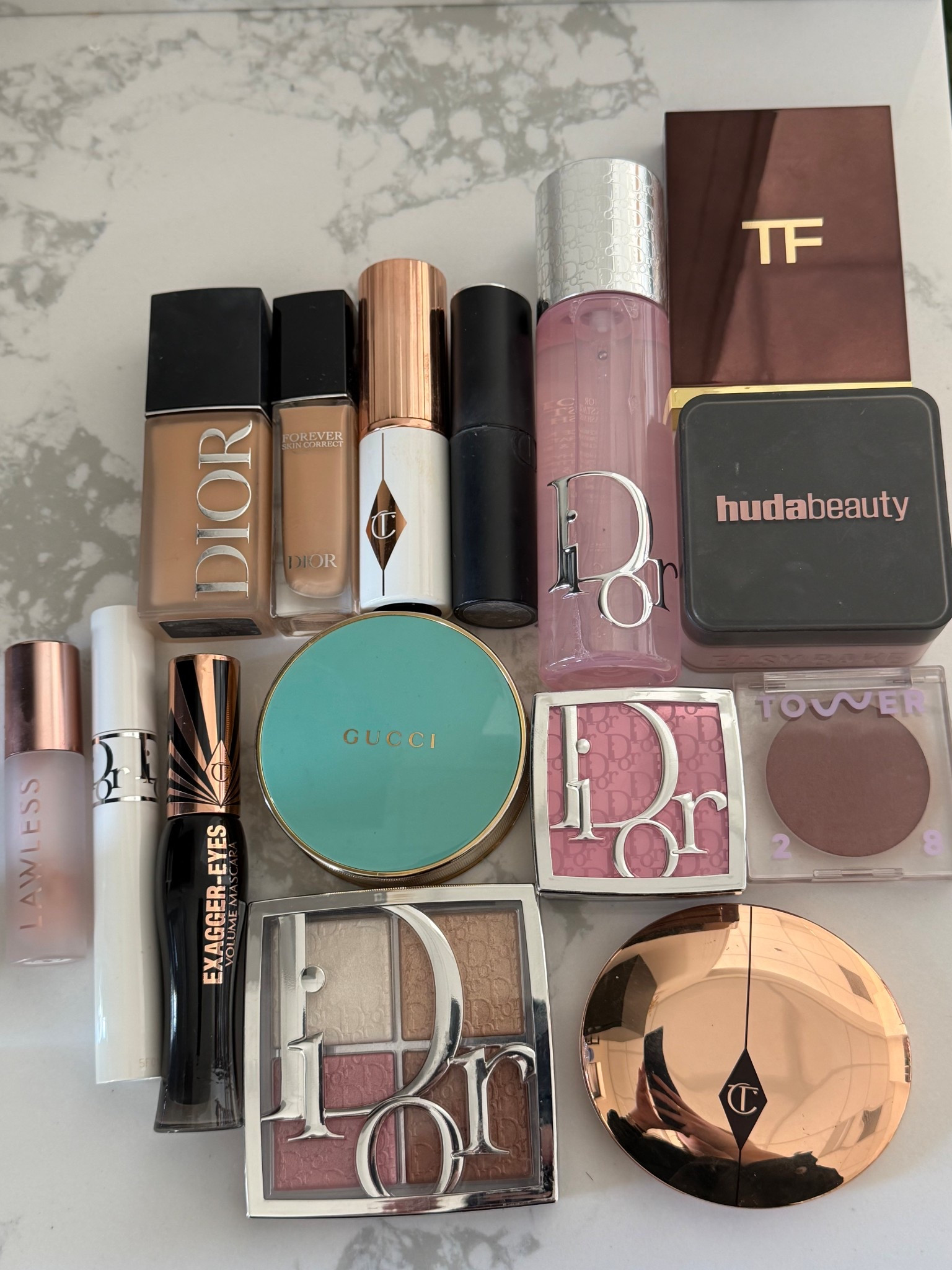 Dior 2.5
Dior concealer 2
Tilbury skin tint shade 5
Dior contour 2
Hudabeauty - cherry 
Gucci shade 3
Dior 002 pink 
Tower 28 power hour 
Tilbury shade 2 medium 
Lawless gloss shade rosy outlook 

#LTKTravel #LTKselfcare #LTKBeauty