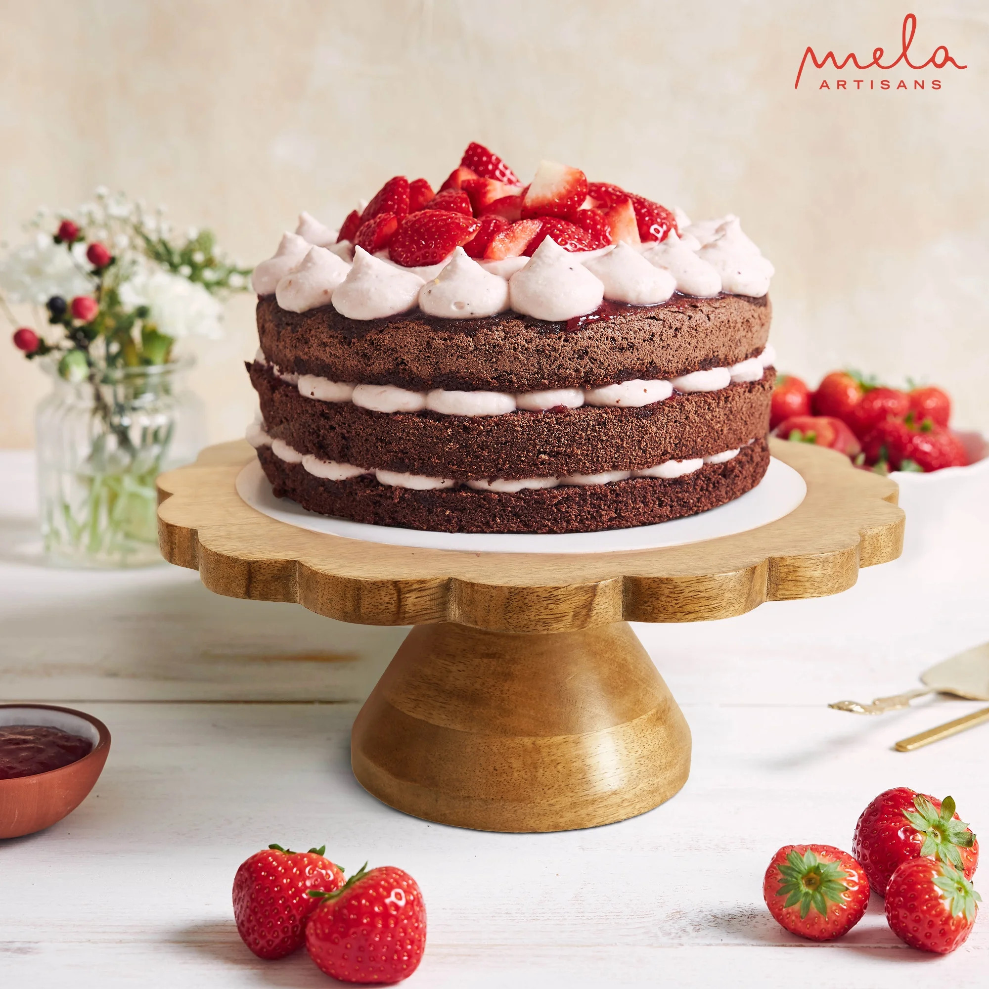 Mela Artisans Scallop Footed Wood Cake Stand, Mangowood Decorative Cake Platter, Natural, 12" x 4... | Walmart (US)