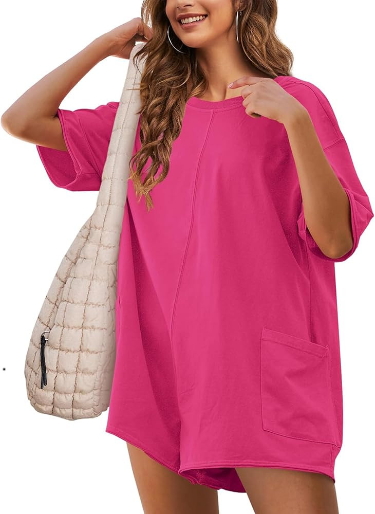 Women's Oversized Tee Rompers Hot Shot One Piece Short Sleeve Backless Jumpsuits V Neck Shorts Ov... | Amazon (US)