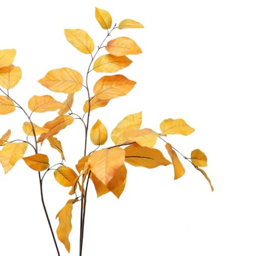 Artificial Autumn Leaves - 30-Inch Red Beech Leaves with 15 Leaves per Stem, 3 PCS Red Leaf- Perfect for Fall Decor, Wreath Accents, and Bouquets (Yellow) | Amazon (US)