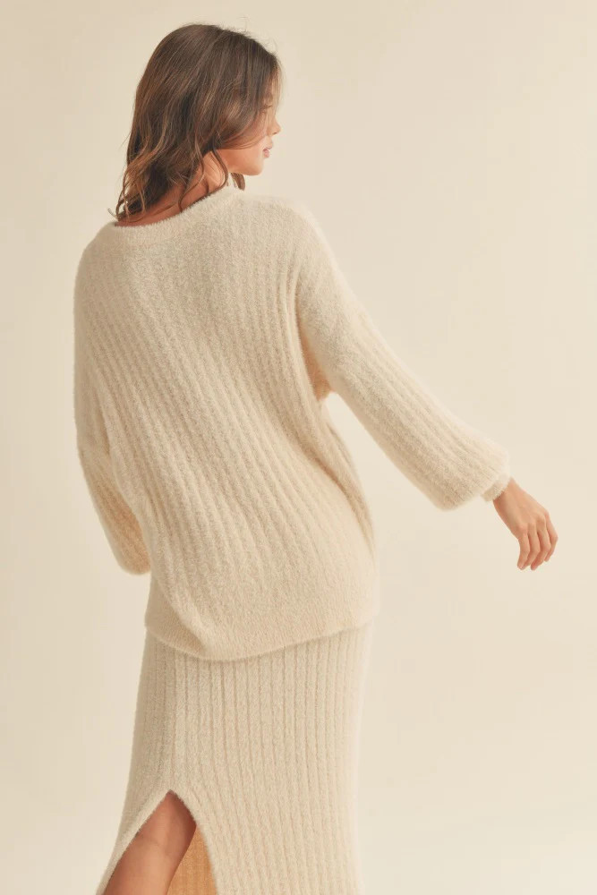 Ivory Fuzzy Ribbed Knit Sweater | PinkBlush Maternity
