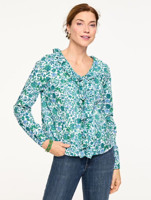 Pintuck Ruffle Top - Jumping Jacobean | Talbots