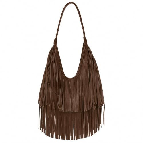 Fringe Purses for Women, Vintage Western Vegan Faux Fringe Bag, Black Hobo Shoulder Bag Hippie Crossbody Handbag (Brown) | Amazon (US)