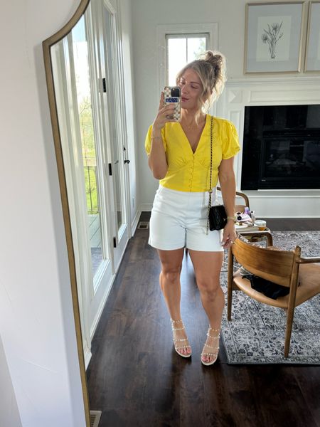 Date night! Fun spring and bright night out with the hubs. These shorts are my favorite, (I’m in M) -all elastic band! 
NICKIXSPANX for discount 
M in top -under $40 and stocked in all sizes. 
Shoes are old from Steve Madden! 

#LTKFindsUnder100 #LTKSaleAlert #LTKParties