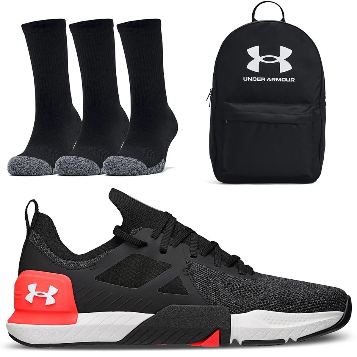 Kit Tênis Tribase Cross Quiron + Mochila Loudon + Meia Cano alto - 3 pares Unissex Under Armour | Under Armour (BR)