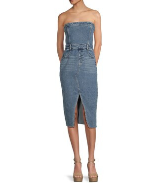 Strapless Denim Midi Dress | Dillard's