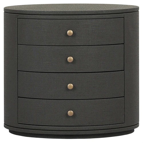 Beatrice Modern Classic Dark Green Painted Linen Oval Nightstand | Kathy Kuo Home