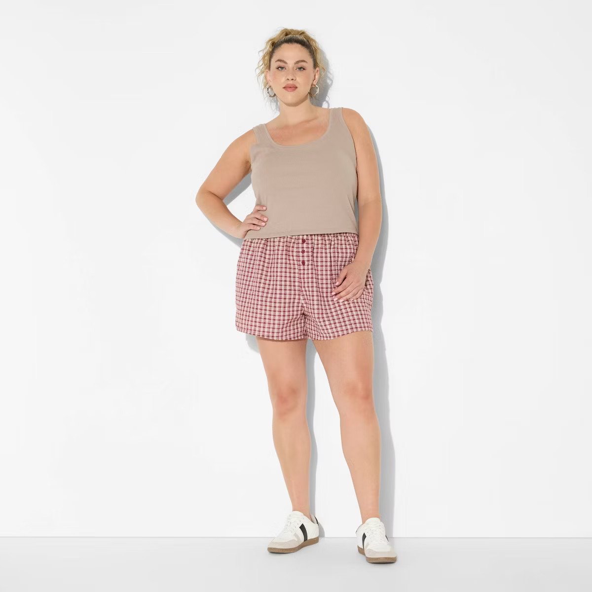 Women's Seersucker Plaid Flannel Graphic Boxer Shorts - Burgundy | Target