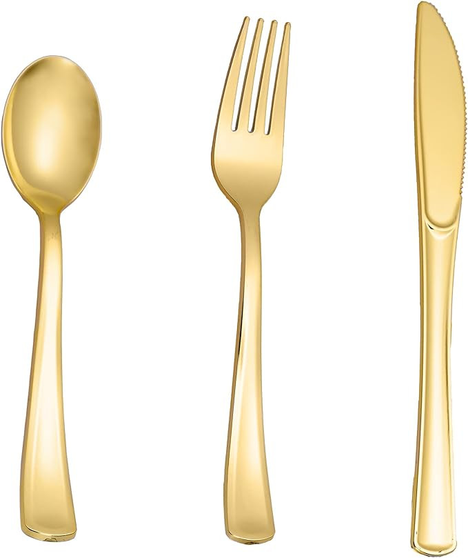 N9R 60PCS Gold Plastic Silverware - Gold Plastic Cutlery Set Disposable Flatware Dinnerware -30 F... | Amazon (US)