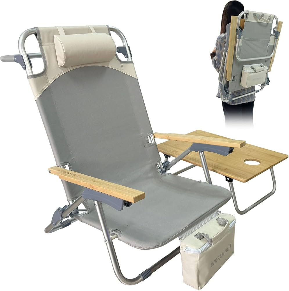 Folding Backpack Beach Chair Aluminum 5-Position with Samll Camping Table Bamboo Lay Flat Lounge ... | Amazon (US)