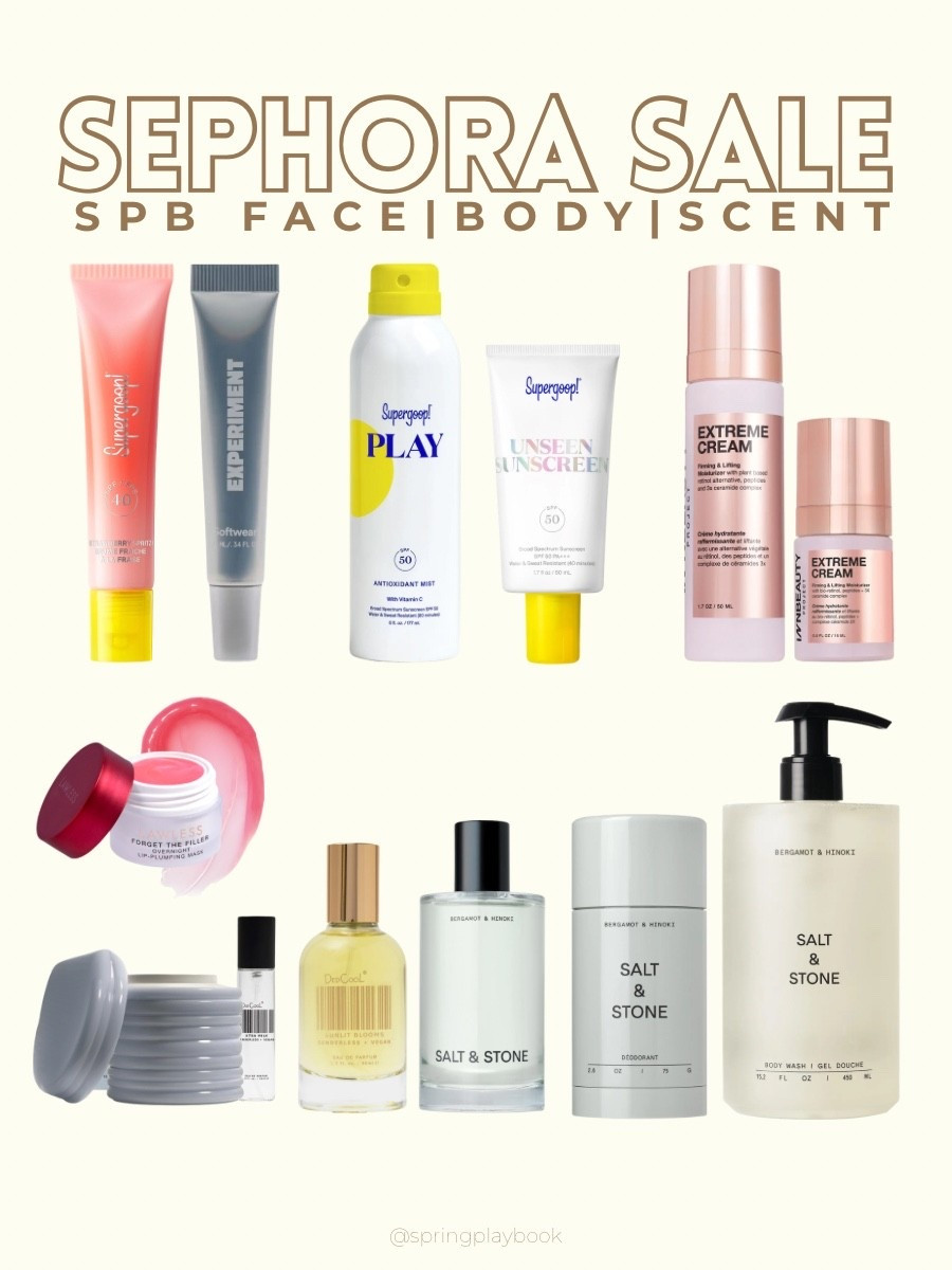 Some of my favorite products: Supergoop sun protection, night time lip masks, retinol hand cream, face and eye cream, and scents. 

@Sephora sale
@Supergoop!  @Salt & Stone @InnBeauty Project

#LTKselfcare #LTKSaleAlert #LTKBeauty