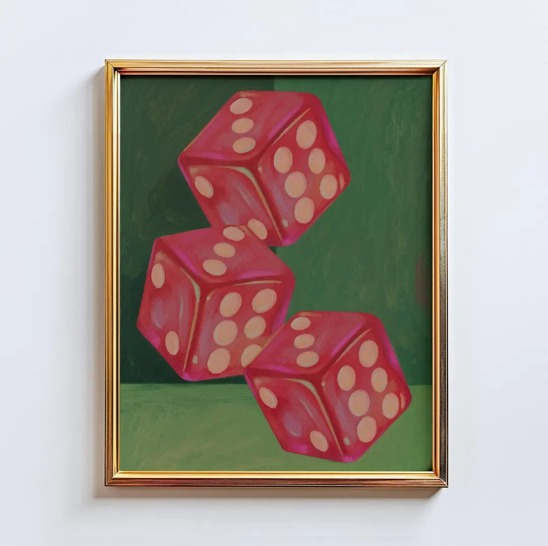 Lucky Dice Wall Art \u2013 Retro Minimalist Red Dice Poster, Positive Vibes Manifestation Decor -... | Etsy (Global)