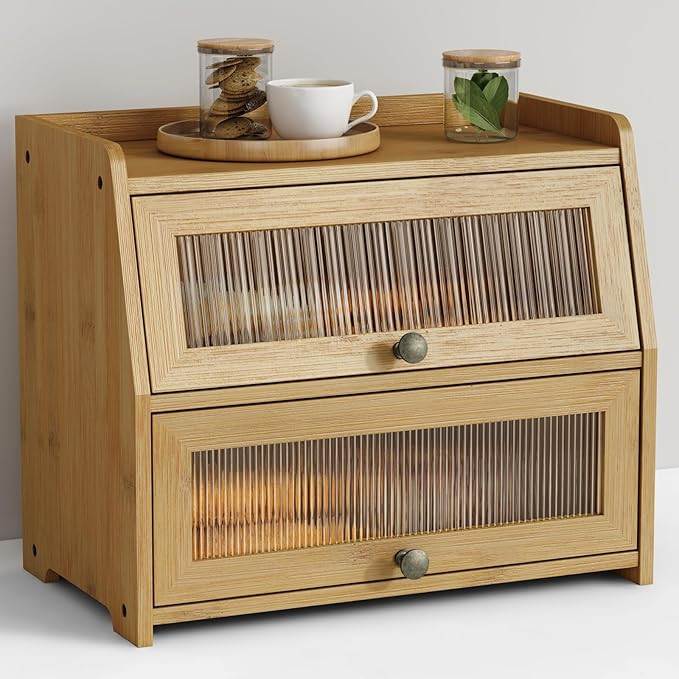 Goozii Large Bread Box for Kitchen Countertop, Double Layer Breadbox for Homemade Loaf Bread, Far... | Amazon (US)