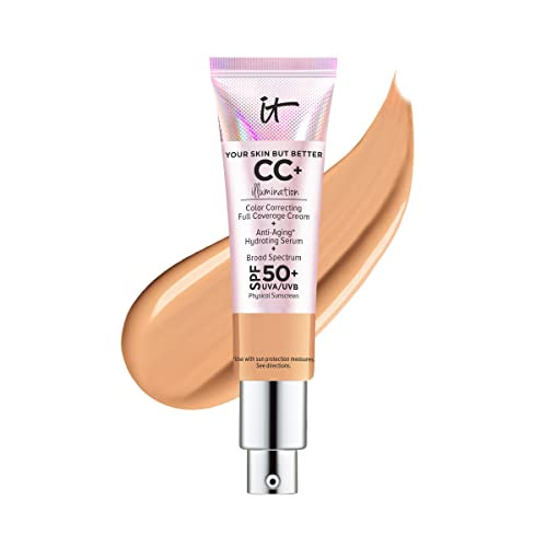 IT Cosmetics Your Skin But Better CC+ Cream Illumination, Neutral Tan (N) - Color Correcting Cream, Full-Coverage Foundation, Hydrating Serum & SPF 50+ Sunscreen - Radiant Finish - 1.08 fl oz | Amazon (US)